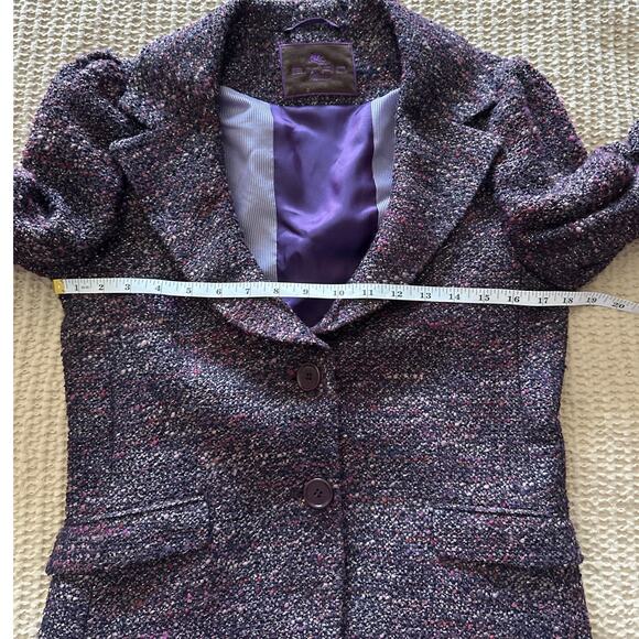 Etro Milano Blazer Purple Tweed Wool Blend Two Button Closure Jacket - Picture 4 of 7